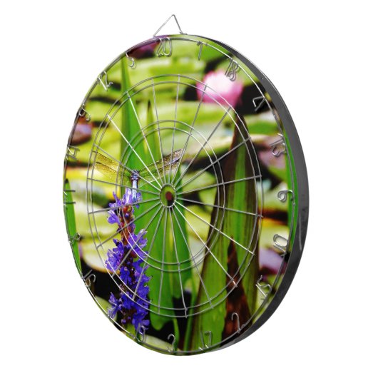 Dragonfly lotus en paarse bloem dartbord (Voorkant Rechts)