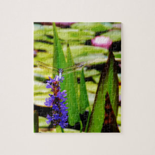 Dragonfly lotus en paarse bloem legpuzzel