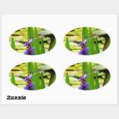 Dragonfly lotus en paarse bloem ovale sticker (Vel)