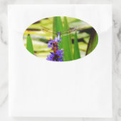 Dragonfly lotus en paarse bloem ovale sticker (Tas)