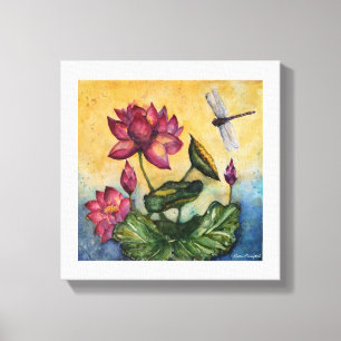 Dragonfly Lotus Waterverf Afdruk omgepakt Canvas