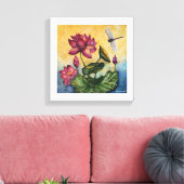 Dragonfly Lotus Waterverf Afdrukken Verpakt Canvas (Insitu (Woonkamer))