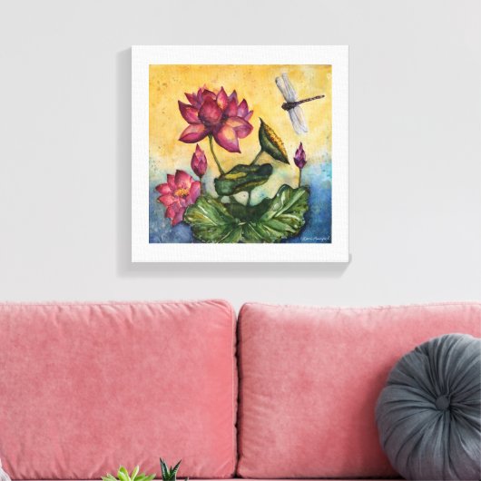 Dragonfly Lotus Waterverf Afdrukken Verpakt Canvas (Insitu (Woonkamer))