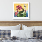 Dragonfly Lotus Waterverf Afdrukken Verpakt Canvas (Insitu (Slaapkamer))