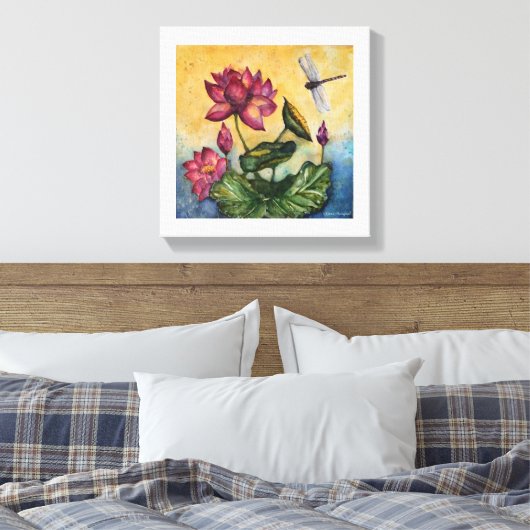 Dragonfly Lotus Waterverf Afdrukken Verpakt Canvas (Insitu (Slaapkamer))