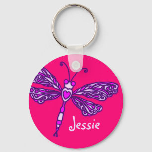 Dragonfly meisjes paarse roze naam sleutelhanger