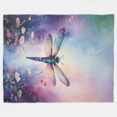 Dragonfly met Flowers Paarse Waterverf Fleece Deken (Voorkant (Horizontaal))