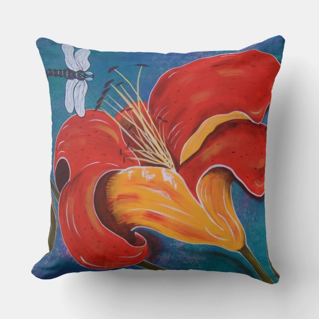 Dragonfly met Lily-Kussens Kussen (Voorkant)