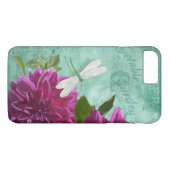dragonfly met Paarse Dahlia gekleurde bloemen Case-Mate iPhone Case (Achterkant (Horizontaal))