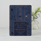 Dragonfly & Moderne Blue Floral Foil Invitation (Debout devant)