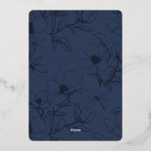 Dragonfly & Moderne Blue Floral Foil Invitation (Verso)