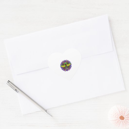 Dragonfly Mooi, kleurrijk en  Hart Sticker (Envelop)