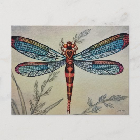  Dragonfly No. 1 en Grass Waterverf Art Briefkaart (Voorkant)
