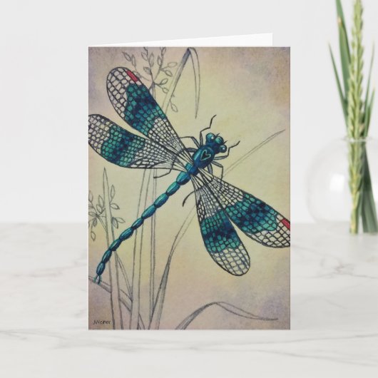  dragonfly No. 2 Grass Waterverf Art Kaart (Voorkant)