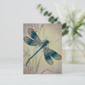 dragonfly No. 2 Grass Waterverf Art Postc Briefkaart (Staand voorkant)