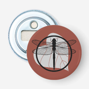 Dragonfly on Leaf Drawing - Wildlife Circle Series Button Flesopener