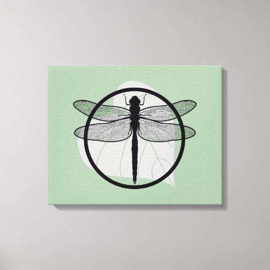 Dragonfly on Leaf Drawing - Wildlife Circle Series Canvas Afdruk (Voorkant)