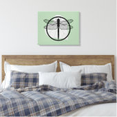 Dragonfly on Leaf Drawing - Wildlife Circle Series Canvas Afdruk (Insitu (Slaapkamer))
