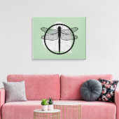 Dragonfly on Leaf Drawing - Wildlife Circle Series Canvas Afdruk (Insitu (Woonkamer))