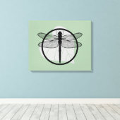 Dragonfly on Leaf Drawing - Wildlife Circle Series Canvas Afdruk (Insitu (Houten vloer))