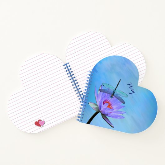 Dragonfly on Water Lily Heart Shaped Notebook Notitieboek (Binnen)