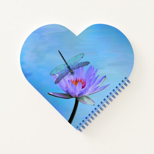 Dragonfly on Water Lily Heart Shaped Notebook Notitieboek (Achterkant)