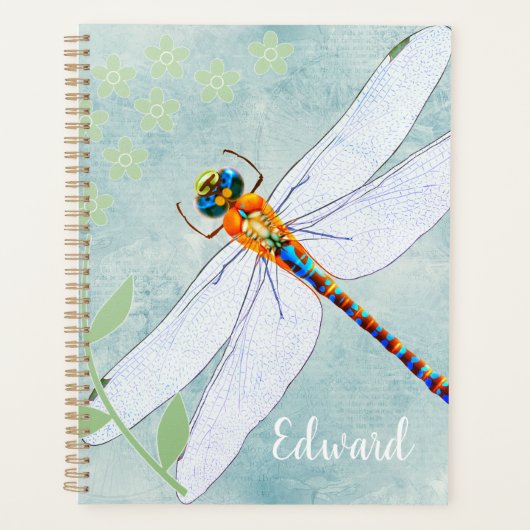 dragonfly op de voorzige Floral achtergrond Planner (Voorkant)