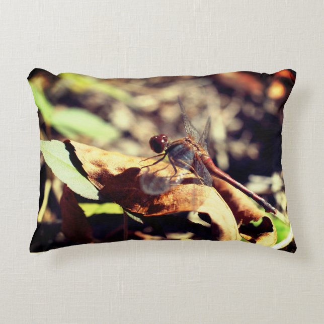 Dragonfly op gedroogd leder dicht accent kussen (Voorkant)