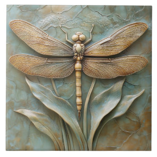 Dragonfly op Grass Faux Relief Tegeltje