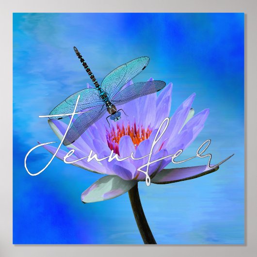 Dragonfly op Water Lily met Folie Naam Folie Print (Voorkant)