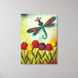 Dragonfly over Tulieren Canvas Afdruk