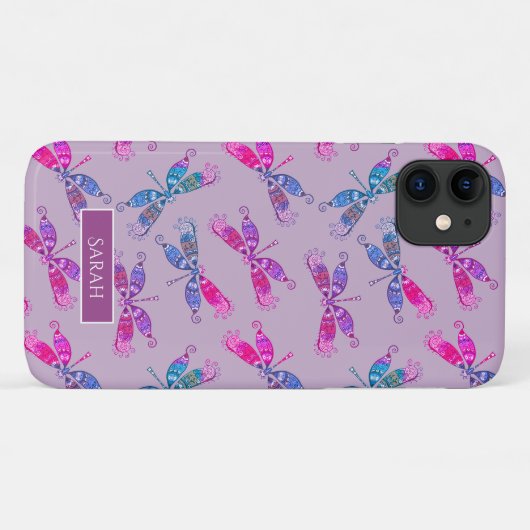 Dragonfly Paars Blue Two Tone Patroon Case-Mate iPhone Case (Achterkant (horizontaal))