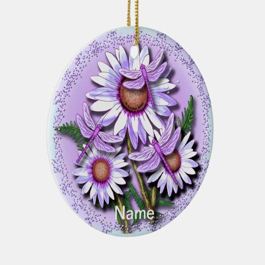 Dragonfly Paarse Daisies Keramisch Ornament (Rechts)