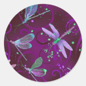 Dragonfly Paarse dromen Klassieke ronde Sticker (Voorkant)