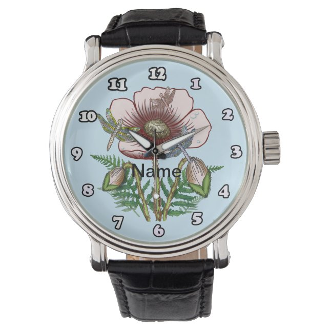 Dragonfly Pale Poppy Watch Horloge (Voorkant)
