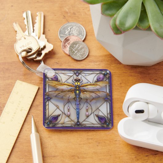 Dragonfly Parels Amethist Gouden Moeder van Parel Sleutelhanger (Bureau)