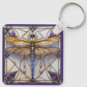 Dragonfly Parels Amethist Gouden Moeder van Parel Sleutelhanger (Achterkant)