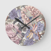 Dragonfly Peony Roze Licht Paarse Franse Bloemen Ronde Klok (Voorkant)