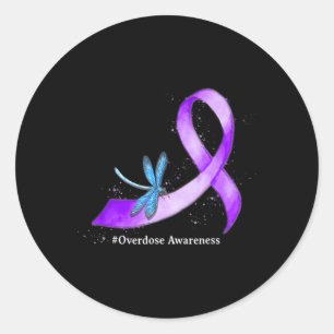 Dragonfly Purplean Ribbon Overdose Awareness Supp Ronde Sticker