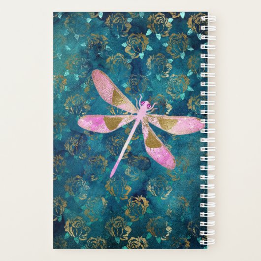 Dragonfly rose Gold sur Turquoise Floral Arrière - (Dos)