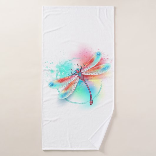 Dragonfly rouge sur l'arrière - plan aquarelle (Serviette de bain)