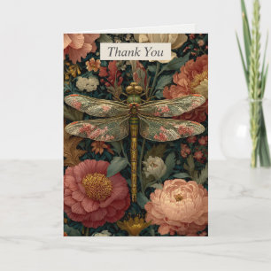 Dragonfly & Roze Bloemen Dankjewel Kaart
