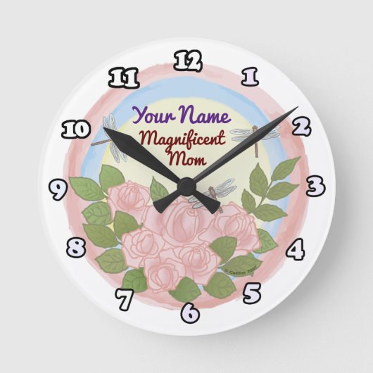 Dragonfly Rozen Moeder Ronde Klok (Voorkant)