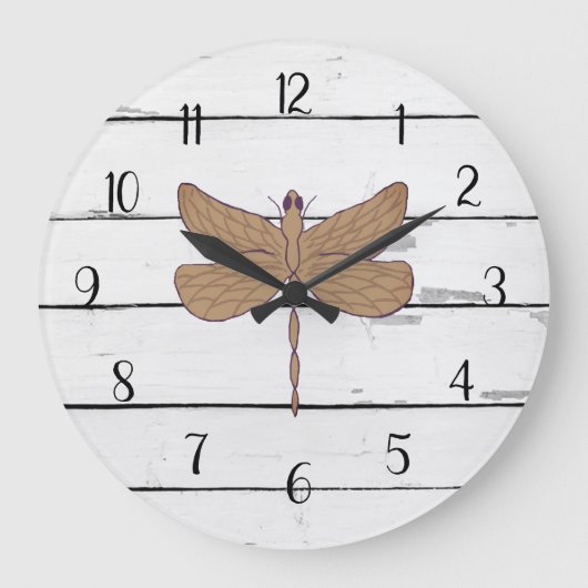 Dragonfly Rustic Shiplap Farmhouse Decor Grote Klok (Voorkant)