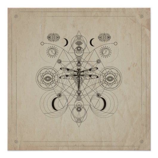 Dragonfly Sacred Geometry Compositie Perfect Poster (Voorkant)