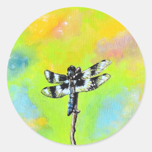 Dragonfly schilderen ronde sticker (Voorkant)