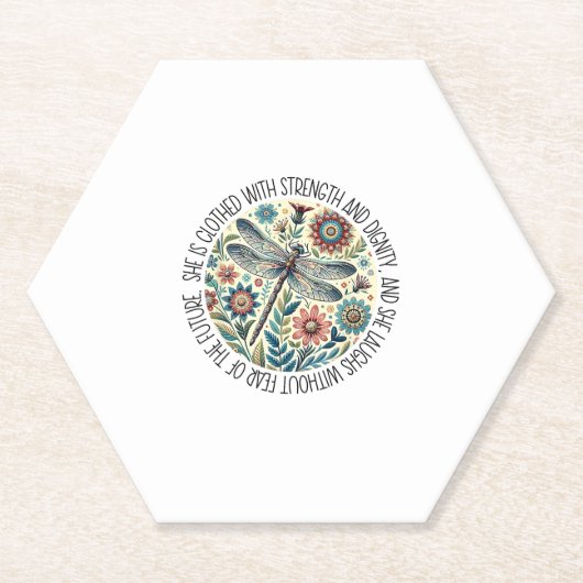 Dragonfly She Is Clothed With Strength & Dignity T Kartonnen Onderzetters (Voorkant)