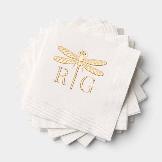 Dragonfly Silhouet 2 Initiaal Bruiloft Monogram #2 Folie Servetten (Insitu (Gestapeld))