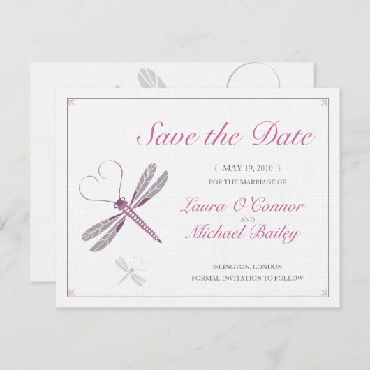 Dragonfly sparen de Kaarten van de Datum (Voorkant / Achterkant)