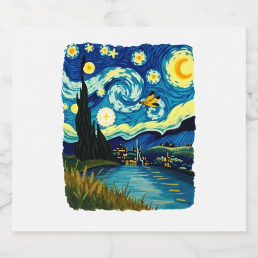 Dragonfly Starry Night (3) Sparkling Wijnetiket (Enkel label)